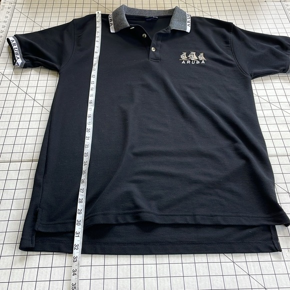 Aruba black golf polo shirt, short sleeves, white contrast on collar and sleeves - Picture 6 of 8